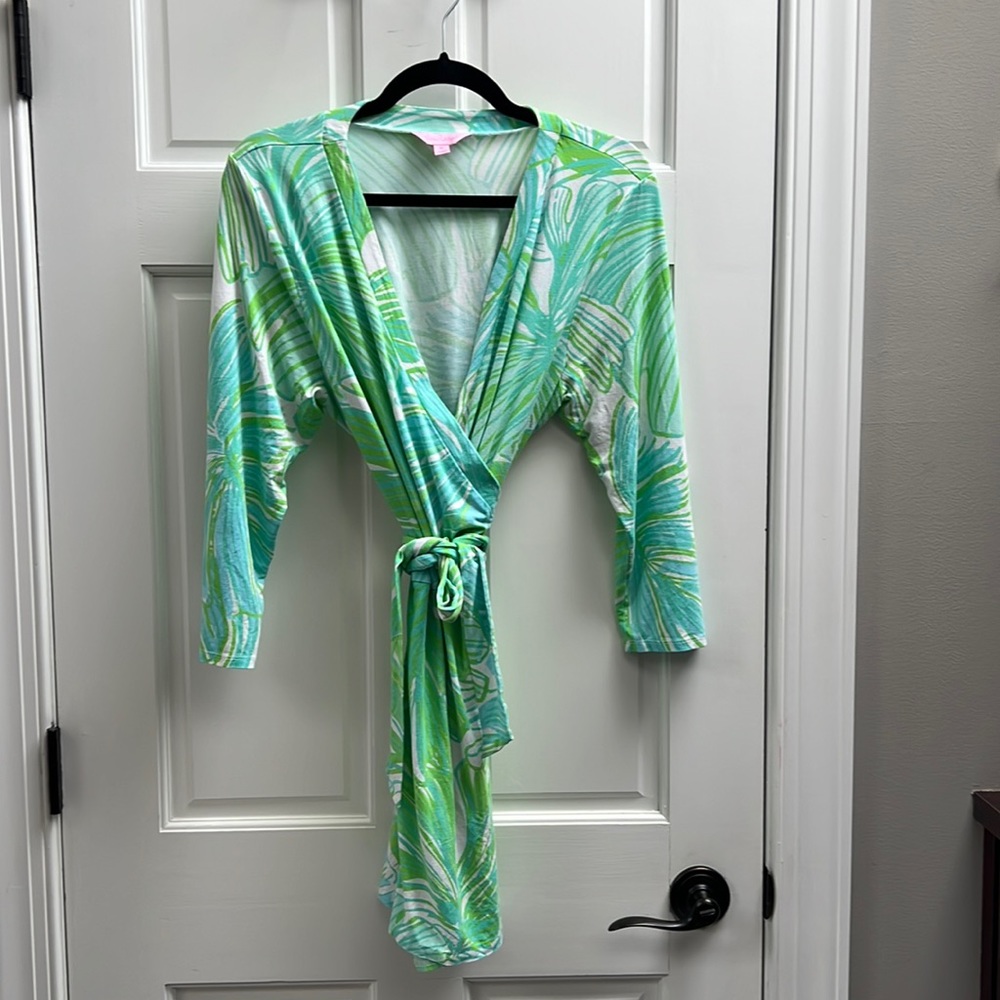 Lilly Pulitzer Green & Aqua Leaf-Print Wrap Dress
